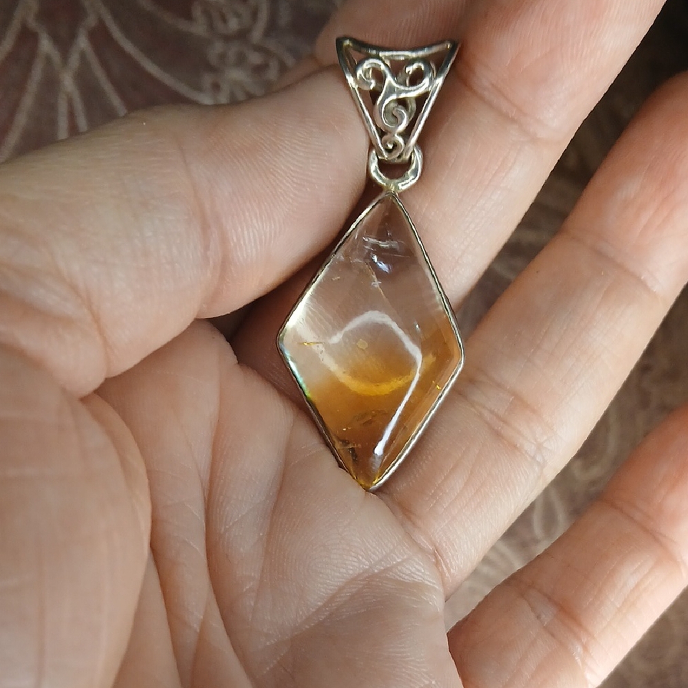 ☀️Huge Citrine Sterling Silver Pendant Celtic Artisan Statement Boho Mystical